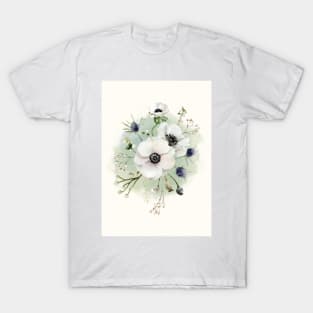 Watercolor botanical vintage Floral minimalist print- White Anemone Flower T-Shirt
